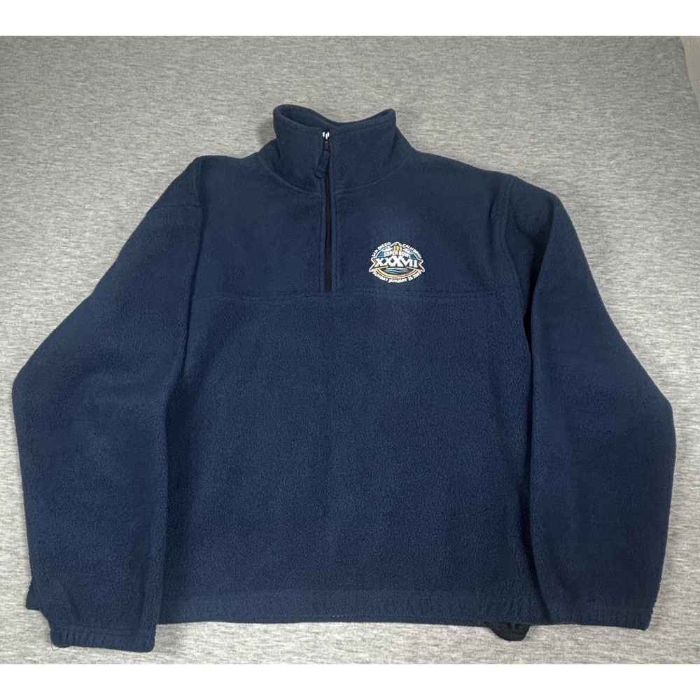 Vintage Super Bowl XXXVII Sweatshirt Mens Large Blue NFL Football Fleece 1/4 Zip
